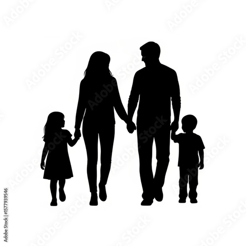 Family Silhouette Walking Together Holding Hands