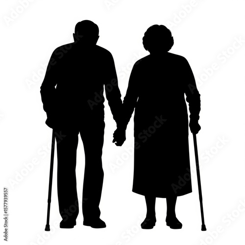 Senior Couple Holding Hands Silhouette