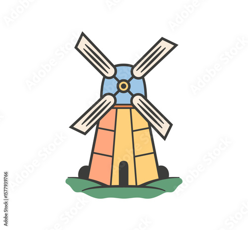 A charming windmill design with pastel colors, ideal for creating a whimsical, pastoral, or Netherlands-themed project with visual appeal.