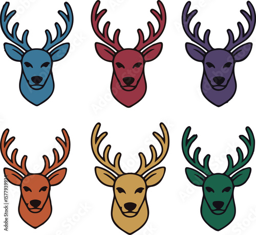 set of vector deer head
