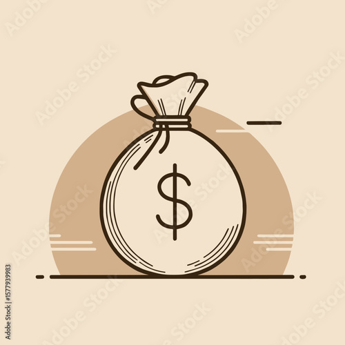 Money bag with dollar sign in minimal line art style  