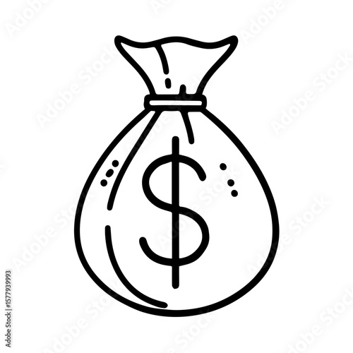 Money bag with dollar sign in simple line art style  