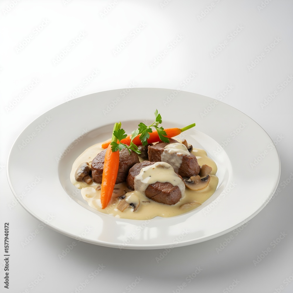 French-style creamy veal stew with white sauce, mushrooms, and vegetables – Blanquette de Veau French-style creamy veal stew with white sauce, mushrooms, and vegetables – Blanquette de Veau