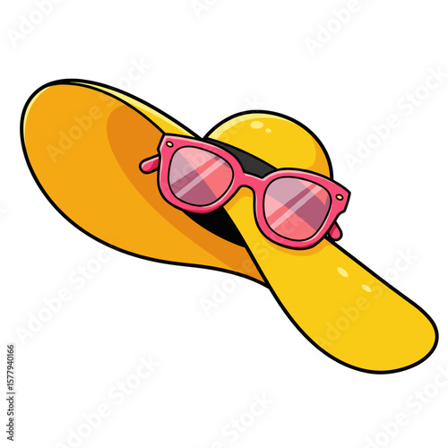 Sunny Mood. Yellow Hat with Pink Glasses