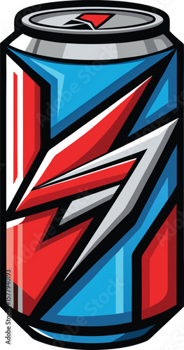 Cold Pressed Juice Variations Energetic Red and Blue Lightning Bolt Energy Drink Can Design Illustration