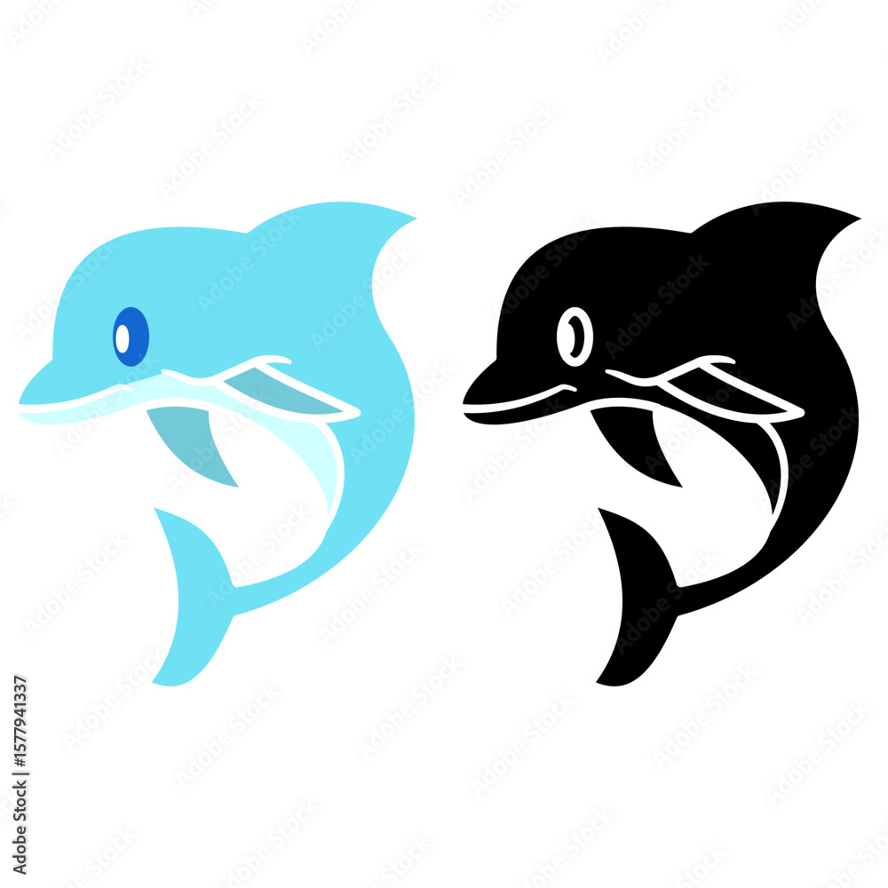 Fototapeta premium dolphin icon, simple flat style, vector illustration, symbol, design logo template pictogram, for ui or ux isolated on white for mobile app, editable