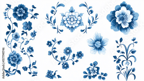White And Blue Chinoiserie Style Florals