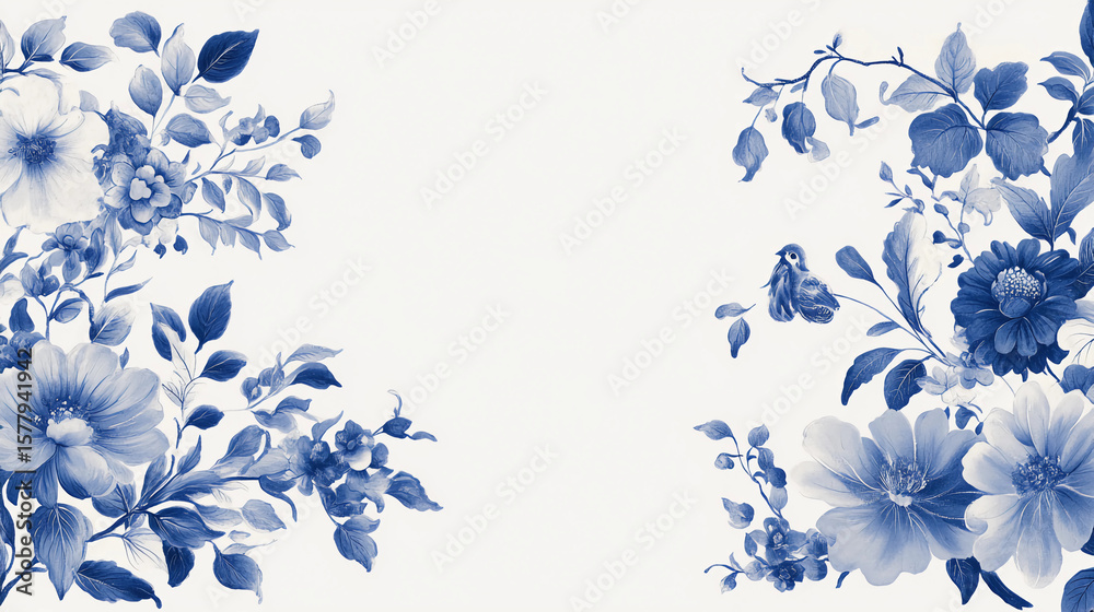 Obraz premium White And Blue Chinoiserie Style Florals