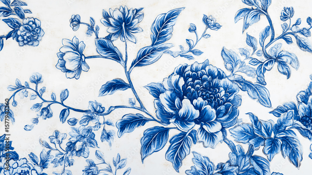 Obraz premium White And Blue Chinoiserie Style Florals