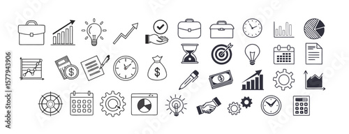 Vector business isolated silhouette icon set with business, marketing, management, social, loyalty, service, retention, handshake, fist bump and more sign