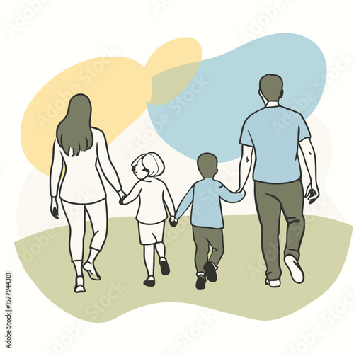Silhouette of a Family Walking in Park Holding Hands from Behind
