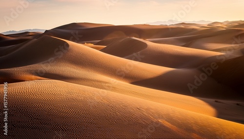 rolling sand dunes under soft light create a serene and endless desert landscape evoking a sense of calmness and ethereal beauty