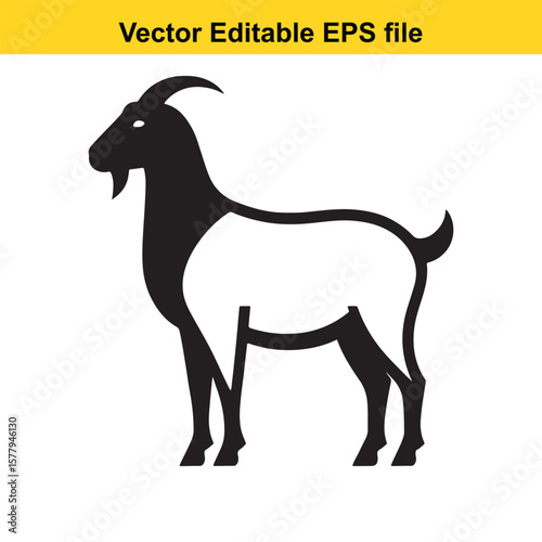 A horned goat with a beard, Silhouette,  isolated on white background