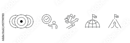 Set of Target And Goal line icon collection. Success, achievement, mission, winner symbol.