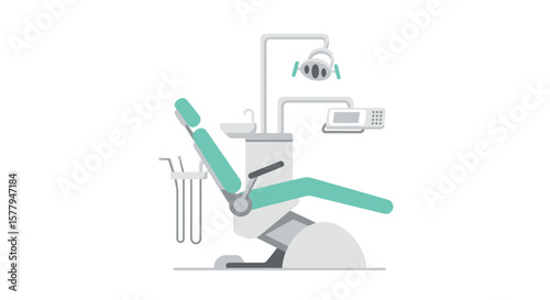  Flat dental chair with lamp in green and grey for healthcare UI kits