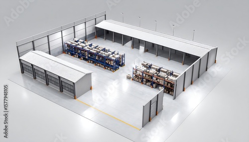Overhead view of a modern warehouse complex