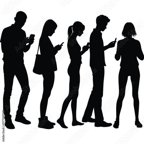 Silhouette of People Using Smartphones Communication Technology and Modern Lifestyle Vector