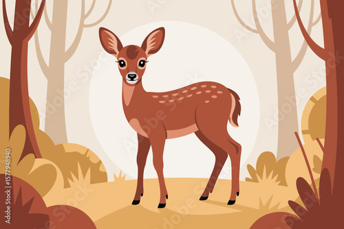 Young deer standing in a forest with autumn foliage fawn trees