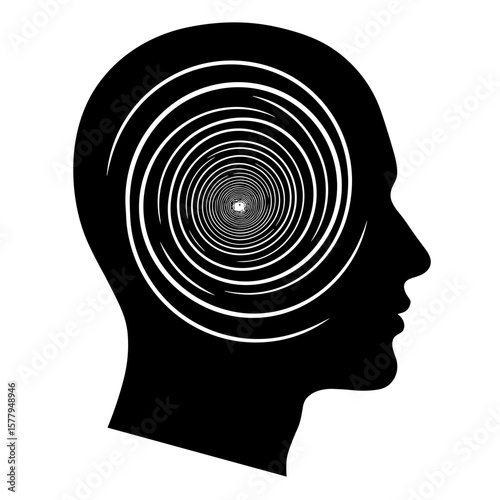  Human head silhouette with spiral for hypnosis and mental focus