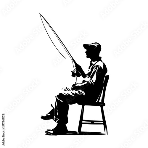 Only Men Fishing Life Wild Fishing Rod Silhouette Black Art