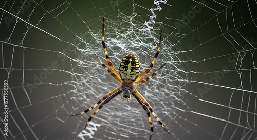 Golden Orb Weaver Spider Amidst Its Intricate Web A Close-Up Glimpse into Arachnid Life