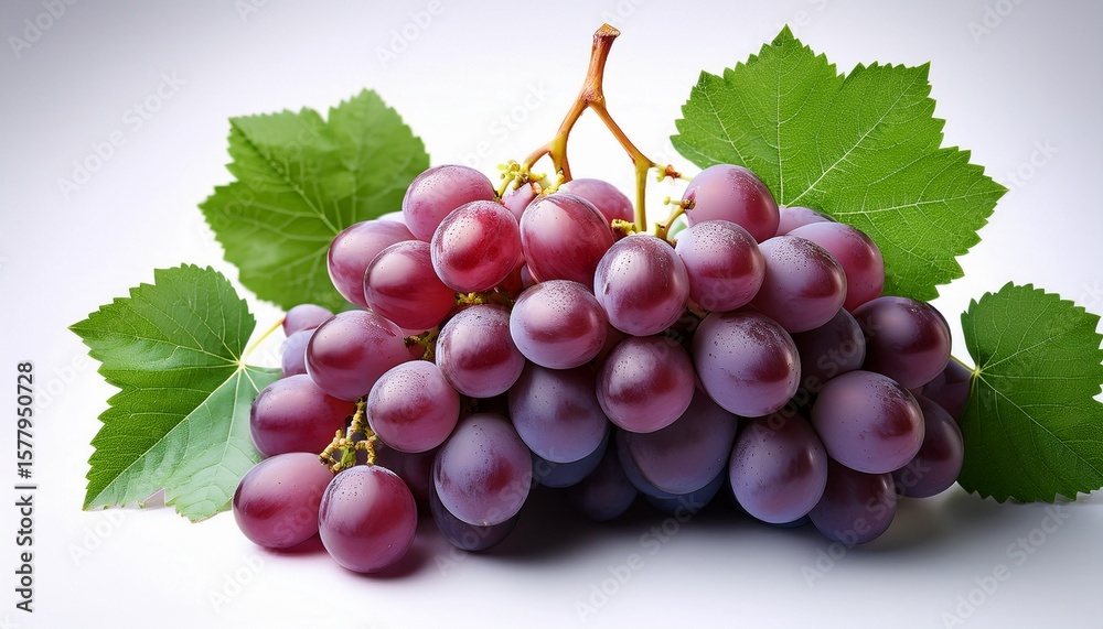 Fototapeta premium fresh organic grapes with green leaves ideal for healthy snacks and culinary delights on a clean transparent backdrop fresh organic grape with leaves on transparent background