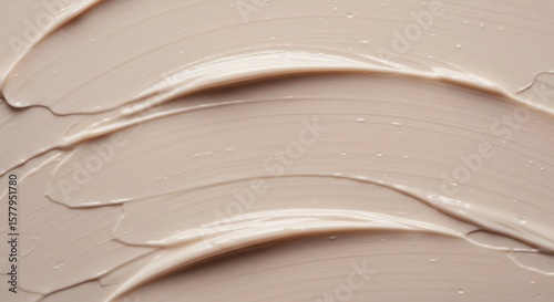Beige Creamy Face Foundation Swatch with Smooth Texture and Brush Strokes for Beauty and Makeup Marketing