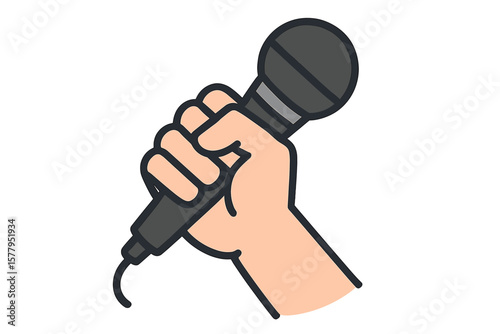 A fist clutching a microphone, depicted in vector illustration style