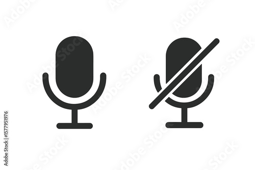 Flat vector icons for muting and unmuting audio microphones, suitable for video applications and websites