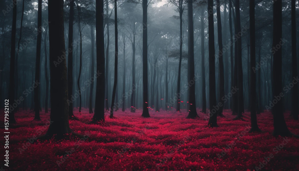 Fototapeta premium Crimson Petals and Forest Twilight