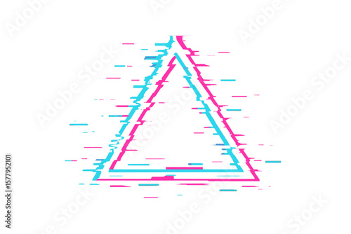 Vector illustration of a futuristic geometry shape featuring a distorted glowing triangle in cyberpunk style with a TV interference effect, suitable for promo music events, games, web, banners, and