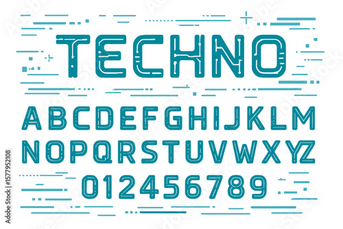 futuristic techno abstract alphabet font, a digital space vector illustration of typography design