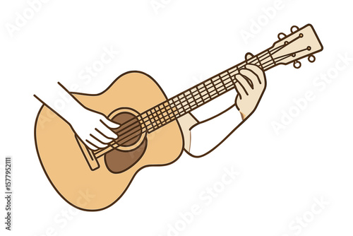 vector illustration of a guitar including a hand drawn sketch and musical elements in a line design