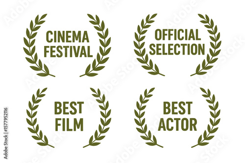 Vector illustration of a collection of award laurel wreaths for cinema festivals
