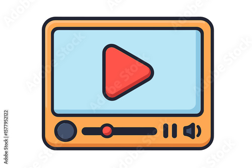Flat cartoon media movie player frame window symbol isolated graphic illustration 3d cartoon comic humor cute clipart video player icon vector