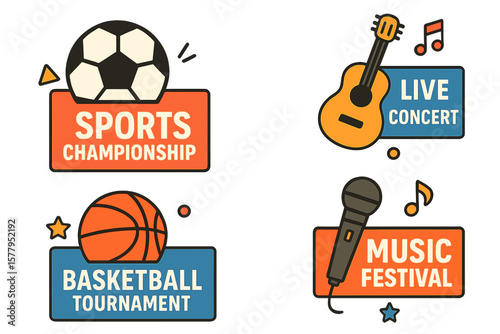 Banners advertising sports championships and concerts