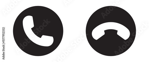 Phone call icon accept and decline. Phone icon. Answer and hang up the phone icon. Accept and decline incoming call symbol vector set. Phone call icon answer, accept and decline call symbol set.