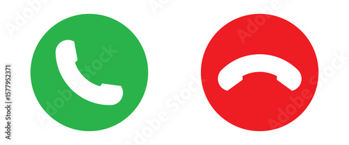 Phone call icon accept and decline. Icons depict the option to accept or decline phone call with red and green buttons. Phone icon. Answer and hang up the phone icon. Accept and decline incoming call 