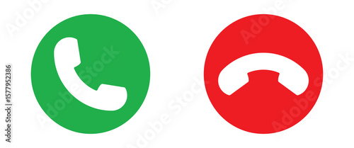 Phone call icon accept and decline. Icons depict the option to accept or decline phone call with red and green buttons. Phone icon. Answer and hang up the phone icon. Accept and decline incoming call 