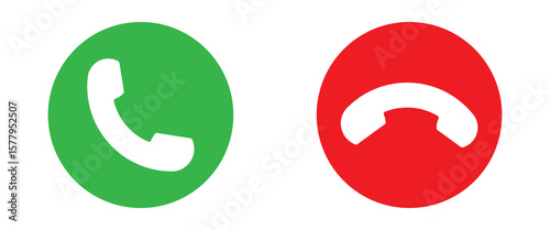 Phone call icon accept and decline. Icons depict the option to accept or decline phone call with red and green buttons. Phone icon. Answer and hang up the phone icon. Accept and decline incoming call 