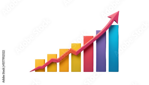 Colorful bar graph showing an upward trend with a pink arrow on a black background illustration . Free Download Colorful bar graph showing an upward trend with a pink arrow on a black background illustration . - GFXLoad