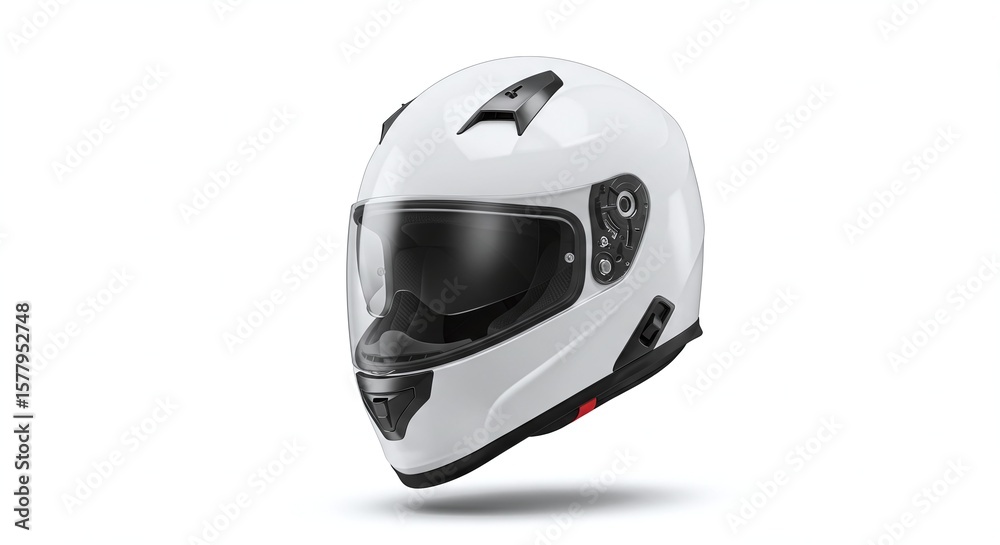 Fototapeta premium White Full-face Motorcycle Helmet with Visor and Ventilation System on White Background