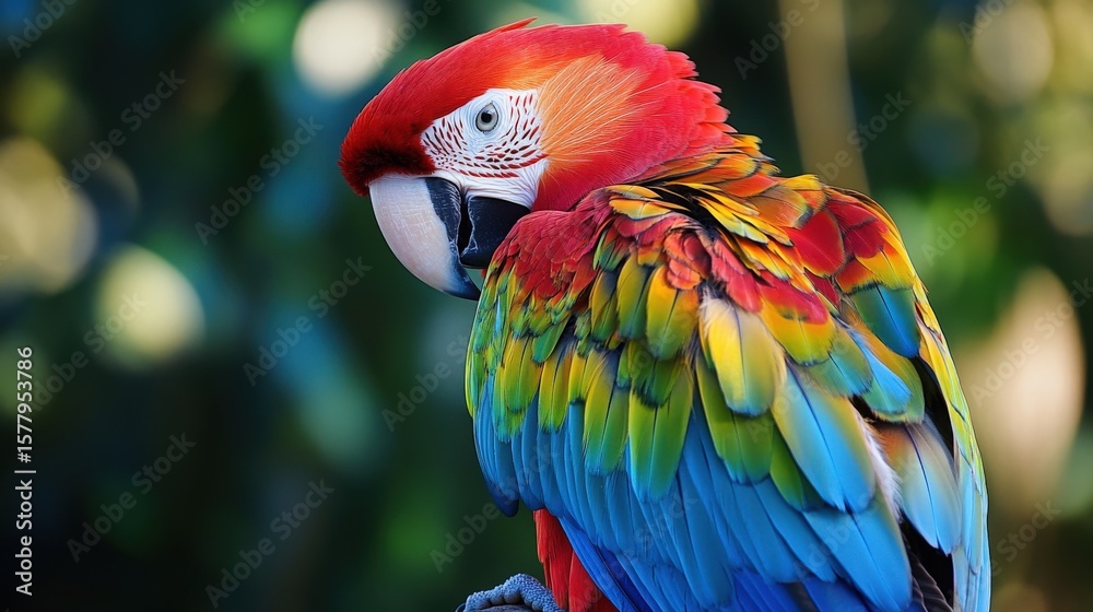 Obraz premium Close-up of a vibrant macaw with colorful feathers.