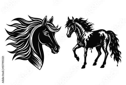 Horse Head Silhouette Vector Set Elegant Equestrian Animal Art.