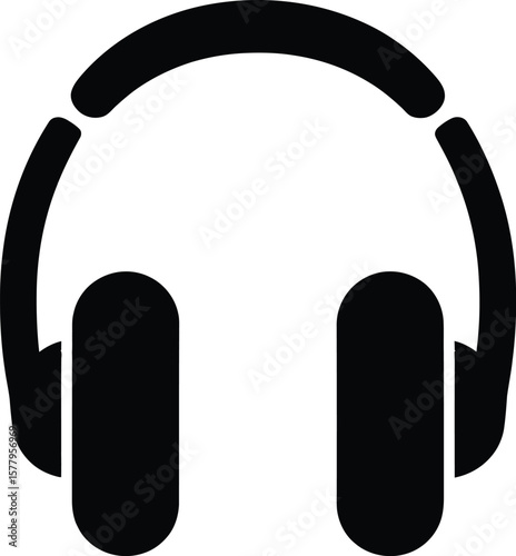Headphone icon vector in black color. Music listening item.