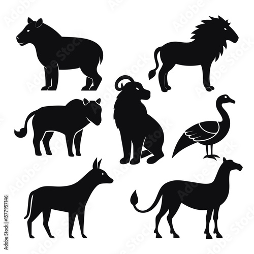 Canvas Print Wild Animals and Farm Animals Silhouette Vector Set - Nature, Wildlife, and Safa