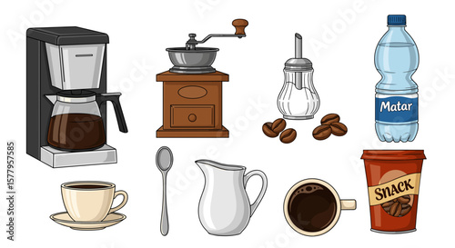 Coffee preparation, a close-up of coffee-making tools.