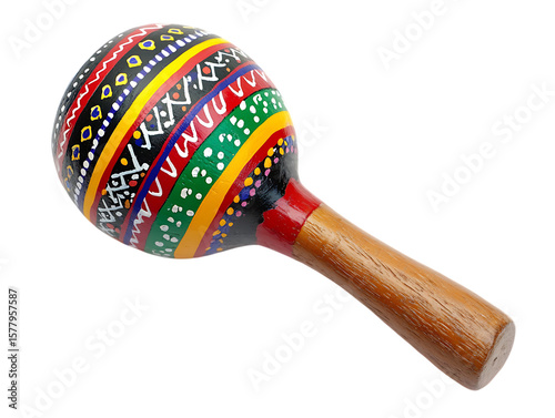 Colorful handcrafted maraca percussion instrument isolated on transparent background
