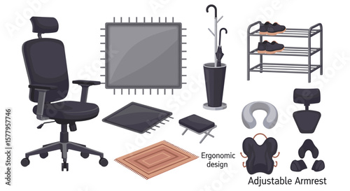Office furniture essentials layout. 
