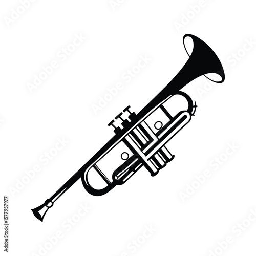 Elegant and minimalist illustration of a trumpet showcasing its sleek design and iconic shape against a clean white background perfect for music related projects and
